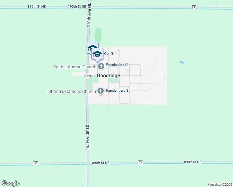 map of restaurants, bars, coffee shops, grocery stores, and more near 302 Brandenburg Street East in Goodridge