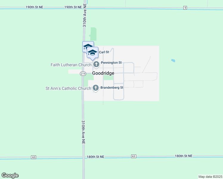 map of restaurants, bars, coffee shops, grocery stores, and more near 302 Brandenburg Street East in Goodridge