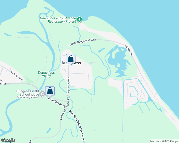 map of restaurants, bars, coffee shops, grocery stores, and more near 161 Dungeness Bay Boulevard in Sequim