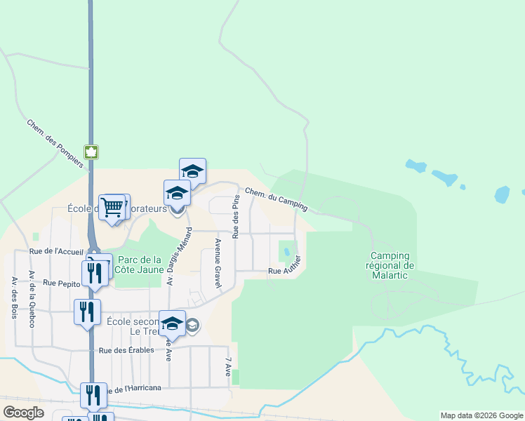 map of restaurants, bars, coffee shops, grocery stores, and more near 815 Avenue Armstrong in Malartic