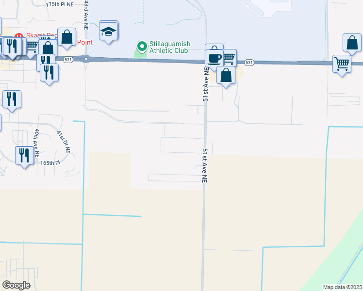 map of restaurants, bars, coffee shops, grocery stores, and more near 16612 51st Avenue Northeast in Arlington