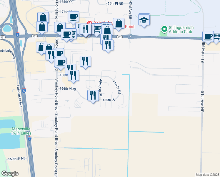 map of restaurants, bars, coffee shops, grocery stores, and more near 4033 167th Street Northeast in Arlington