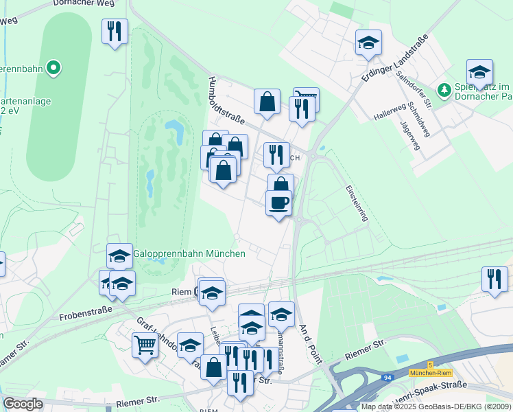 map of restaurants, bars, coffee shops, grocery stores, and more near 21 Otto-Hahn-Straße in Aschheim