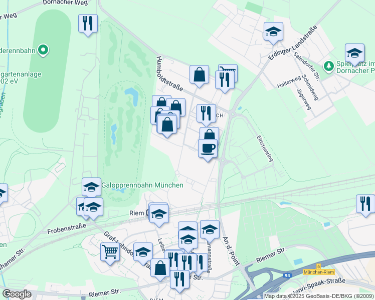 map of restaurants, bars, coffee shops, grocery stores, and more near 21 Otto-Hahn-Straße in Aschheim