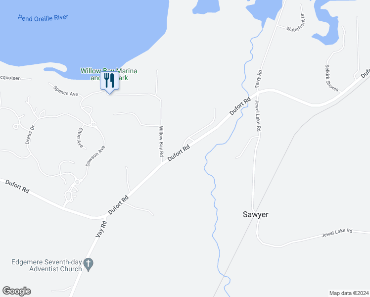 map of restaurants, bars, coffee shops, grocery stores, and more near 12053 Dufort Road in Sagle