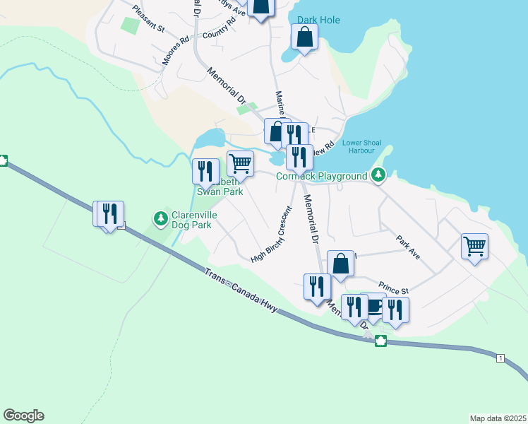 map of restaurants, bars, coffee shops, grocery stores, and more near 15 Crewe Place in Clarenville