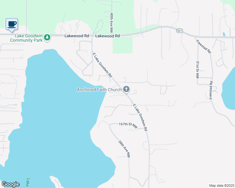 map of restaurants, bars, coffee shops, grocery stores, and more near 17004 East Lake Goodwin Road in Stanwood