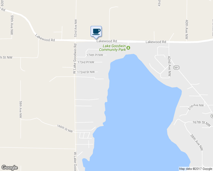 map of restaurants, bars, coffee shops, grocery stores, and more near 17031 Westshore Road in Stanwood