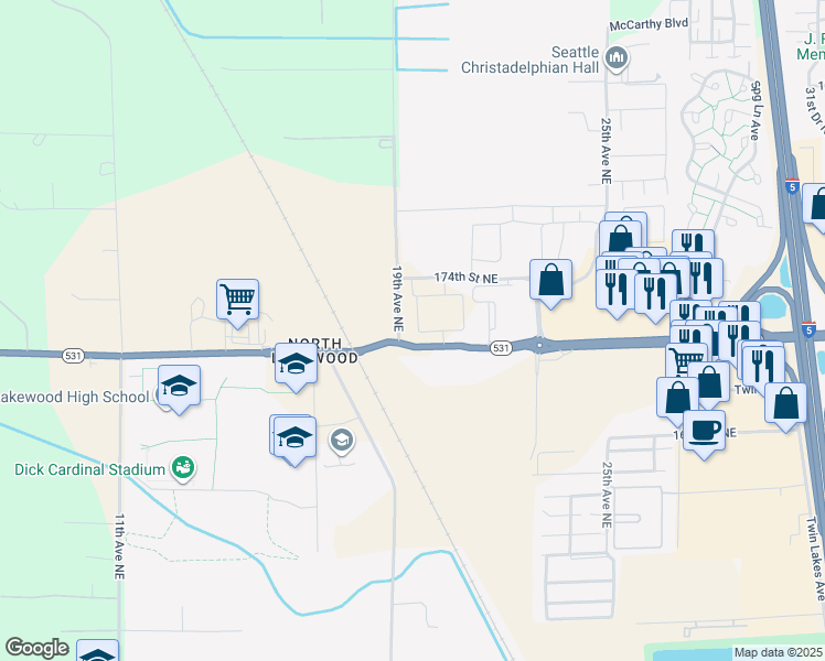 map of restaurants, bars, coffee shops, grocery stores, and more near 1921 172nd Street Northeast in Marysville