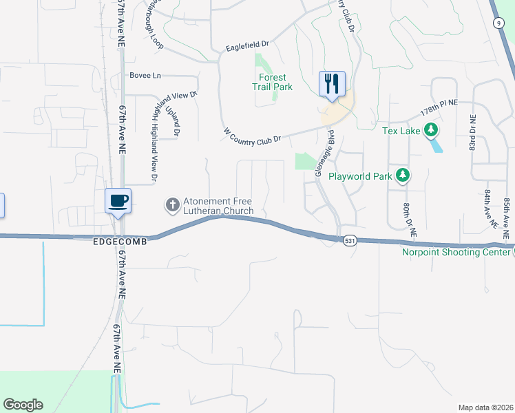map of restaurants, bars, coffee shops, grocery stores, and more near 17312 73rd Drive Northeast in Arlington