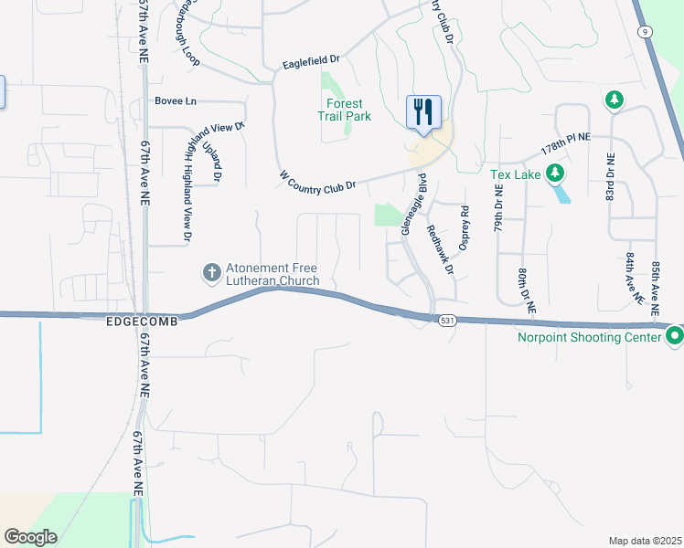 map of restaurants, bars, coffee shops, grocery stores, and more near 17311 73rd Drive Northeast in Arlington