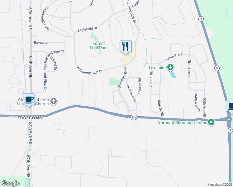 map of restaurants, bars, coffee shops, grocery stores, and more near 17425 Ironwood Street in Arlington