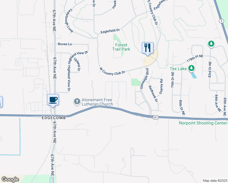map of restaurants, bars, coffee shops, grocery stores, and more near 17421 73rd Avenue Northeast in Arlington