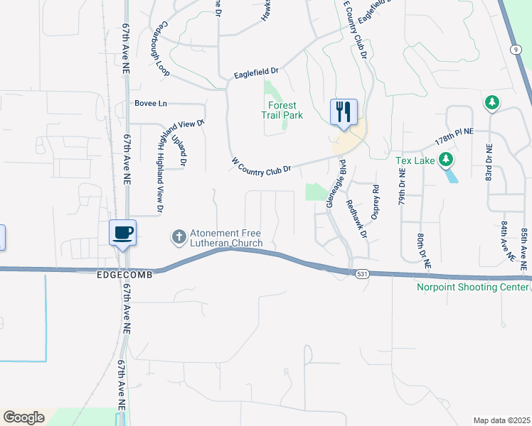 map of restaurants, bars, coffee shops, grocery stores, and more near 17421 73rd Avenue Northeast in Arlington
