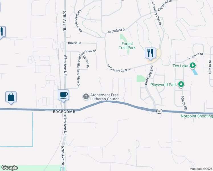 map of restaurants, bars, coffee shops, grocery stores, and more near 7115 172nd Street Northeast in Arlington