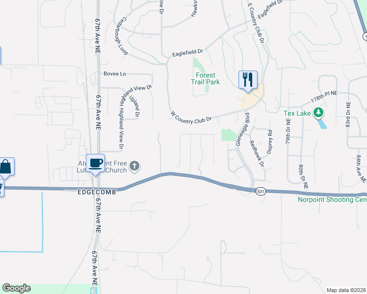 map of restaurants, bars, coffee shops, grocery stores, and more near 17423 72nd Drive Northeast in Arlington