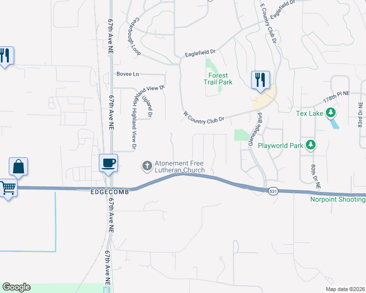 map of restaurants, bars, coffee shops, grocery stores, and more near 7115 172nd Street Northeast in Arlington