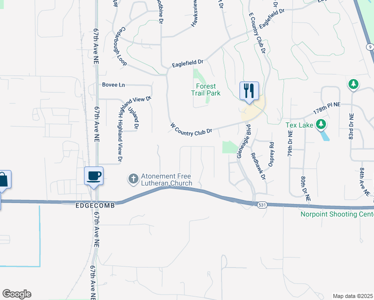 map of restaurants, bars, coffee shops, grocery stores, and more near 17510 73rd Avenue Northeast in Arlington