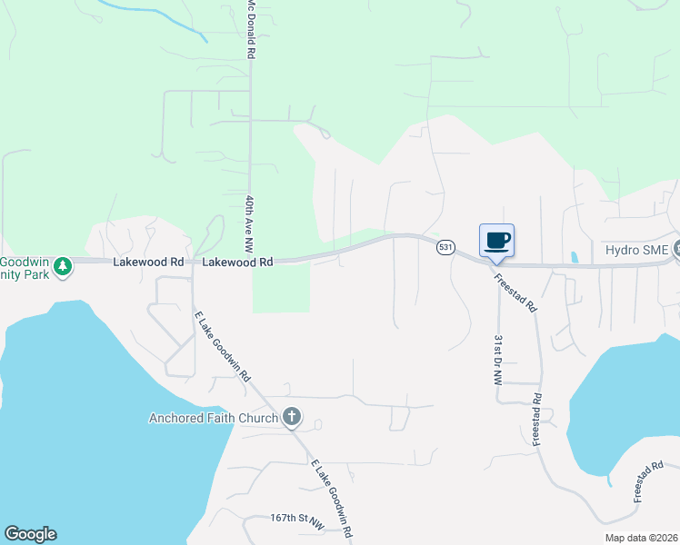 map of restaurants, bars, coffee shops, grocery stores, and more near 3632 Lakewood Road in Stanwood