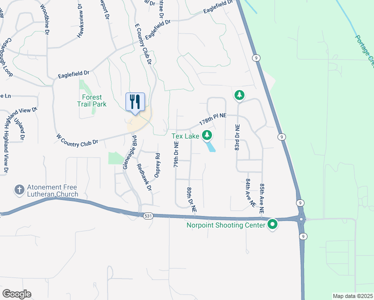 map of restaurants, bars, coffee shops, grocery stores, and more near 17625 80th Drive Northeast in Arlington