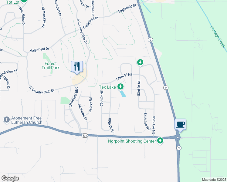 map of restaurants, bars, coffee shops, grocery stores, and more near 17625 80th Drive Northeast in Arlington
