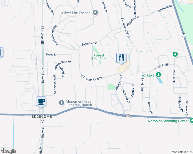 map of restaurants, bars, coffee shops, grocery stores, and more near 7323 West Country Club Drive in Arlington