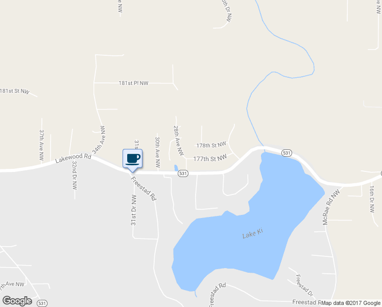 map of restaurants, bars, coffee shops, grocery stores, and more near 2722 178th Street Northwest in Arlington