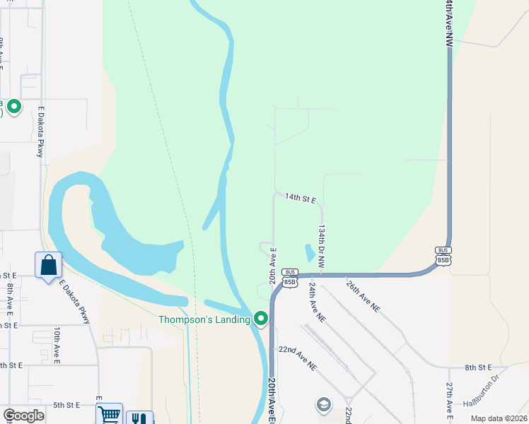 map of restaurants, bars, coffee shops, grocery stores, and more near 1405 20th Avenue East in Williston