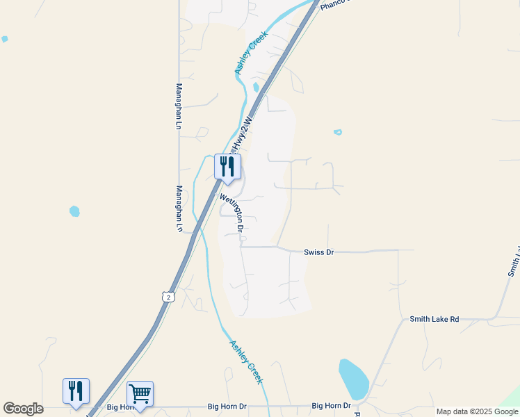 map of restaurants, bars, coffee shops, grocery stores, and more near 83 Wettington Dr in Kalispell