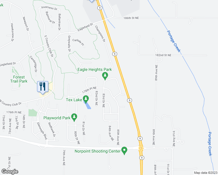 map of restaurants, bars, coffee shops, grocery stores, and more near 8325 178th Place Northeast in Arlington