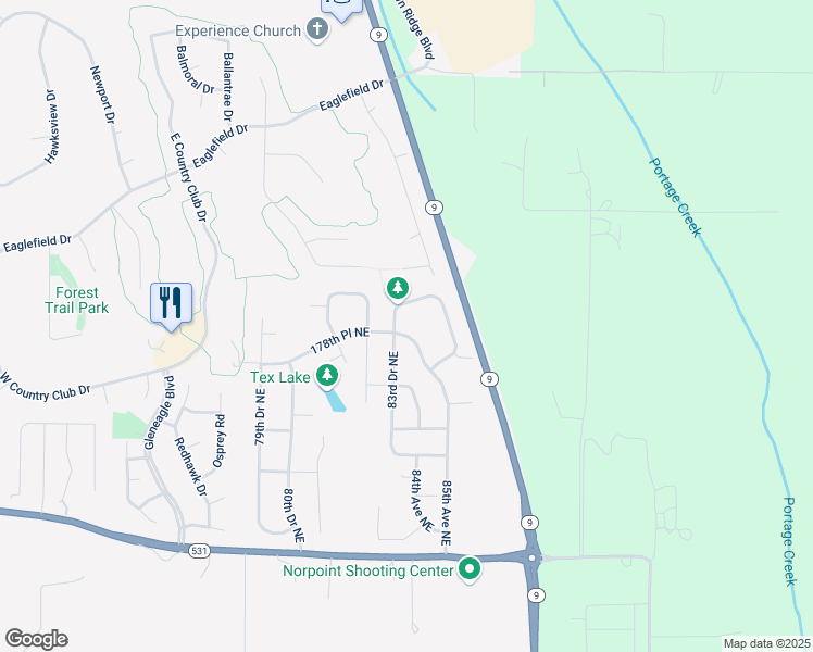 map of restaurants, bars, coffee shops, grocery stores, and more near 8325 178th Place Northeast in Arlington