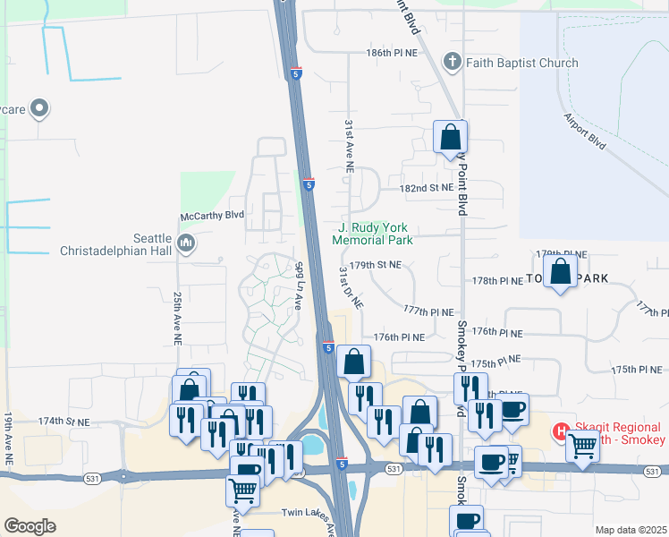 map of restaurants, bars, coffee shops, grocery stores, and more near 17909 31st Drive Northeast in Arlington