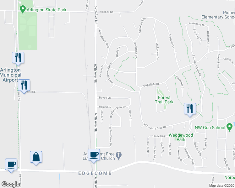 map of restaurants, bars, coffee shops, grocery stores, and more near 6905 Bovee Ln in Arlington