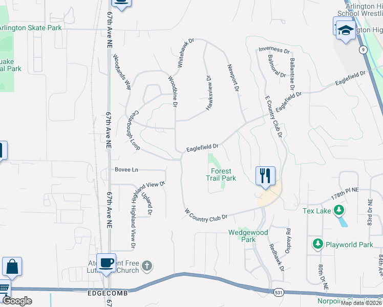 map of restaurants, bars, coffee shops, grocery stores, and more near 7130 Eaglefield Drive in Arlington