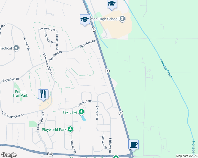 map of restaurants, bars, coffee shops, grocery stores, and more near 8321 Putters Court in Arlington
