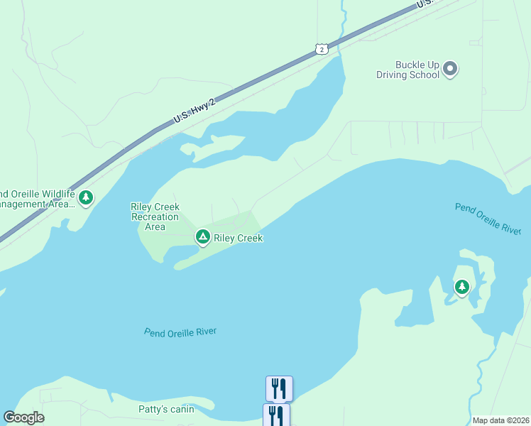 map of restaurants, bars, coffee shops, grocery stores, and more near 1097 Riley Creek Park Road in Priest River