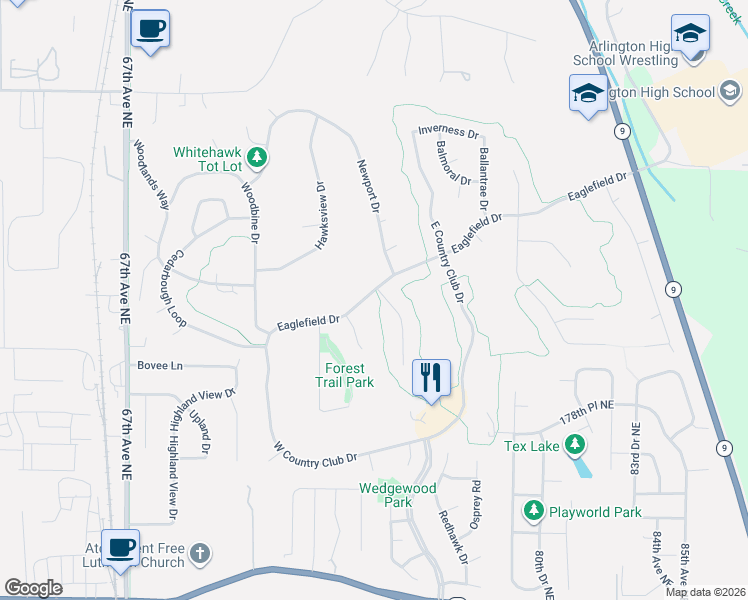 map of restaurants, bars, coffee shops, grocery stores, and more near 7422 Eaglefield Drive in Arlington
