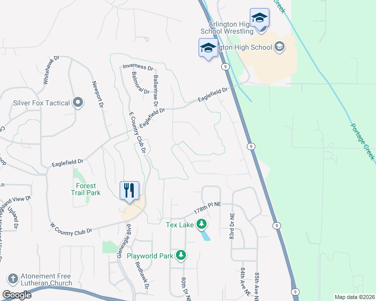 map of restaurants, bars, coffee shops, grocery stores, and more near 18123 Greywalls Dr in Arlington