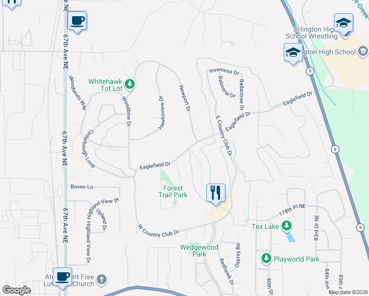 map of restaurants, bars, coffee shops, grocery stores, and more near 7422 Eaglefield Drive in Arlington