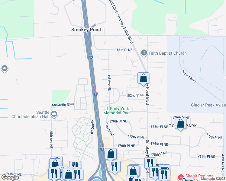 map of restaurants, bars, coffee shops, grocery stores, and more near 3106 183rd Place Northeast in Arlington