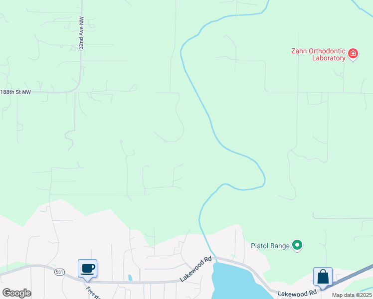 map of restaurants, bars, coffee shops, grocery stores, and more near 18427 25th Drive Northwest in Stanwood