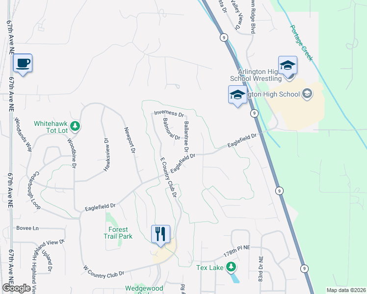 map of restaurants, bars, coffee shops, grocery stores, and more near 18416 Ballantrae Drive in Arlington
