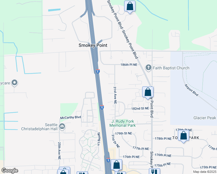 map of restaurants, bars, coffee shops, grocery stores, and more near 3010 184th Place Northeast in Arlington