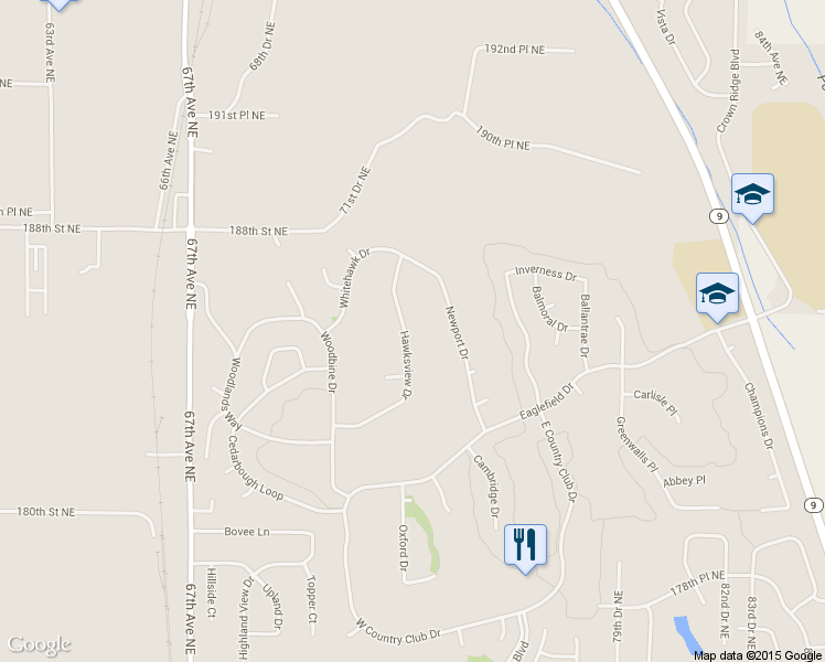 map of restaurants, bars, coffee shops, grocery stores, and more near 18433 Hawksview Drive in Arlington
