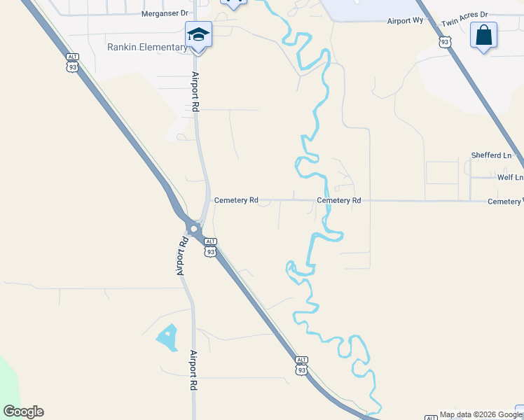 map of restaurants, bars, coffee shops, grocery stores, and more near 450 Cemetery Road in Kalispell