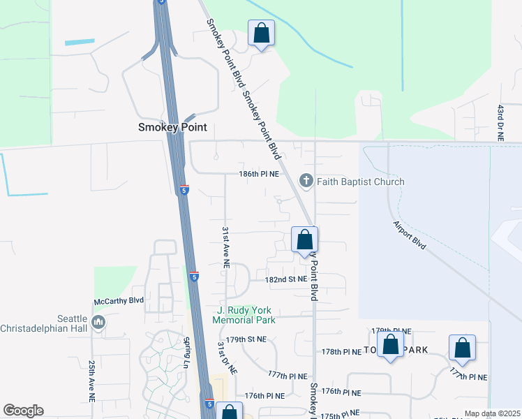 map of restaurants, bars, coffee shops, grocery stores, and more near 18326 Smokey Point Boulevard in Arlington