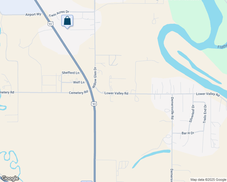 map of restaurants, bars, coffee shops, grocery stores, and more near 33 Lower Valley Road in Kalispell