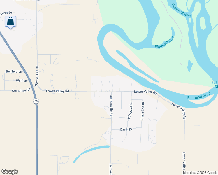 map of restaurants, bars, coffee shops, grocery stores, and more near 185 Lower Valley Road in Kalispell