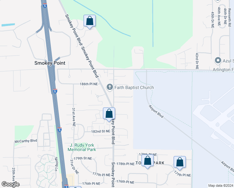 map of restaurants, bars, coffee shops, grocery stores, and more near 18529 35th Avenue Northeast in Arlington