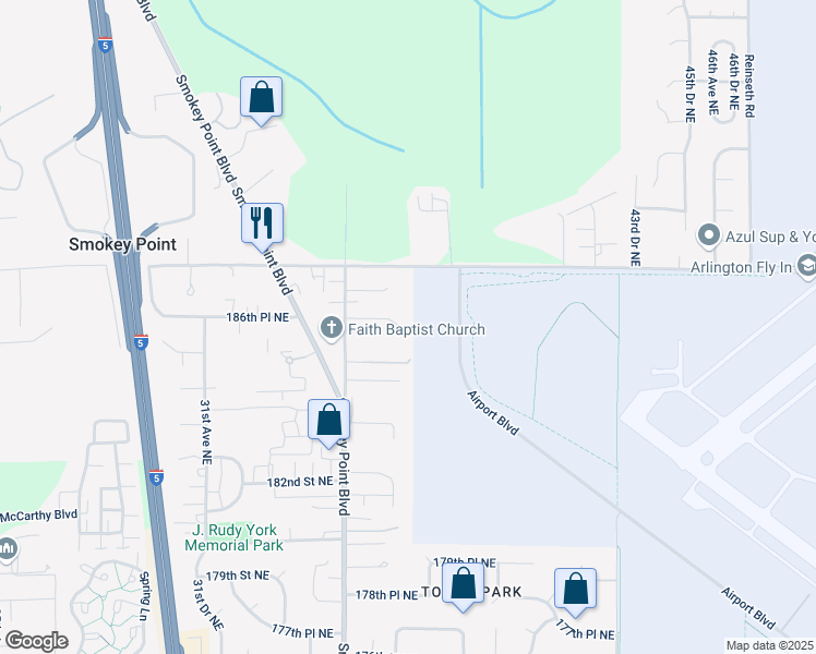 map of restaurants, bars, coffee shops, grocery stores, and more near 3612 186th Place Northeast in Arlington